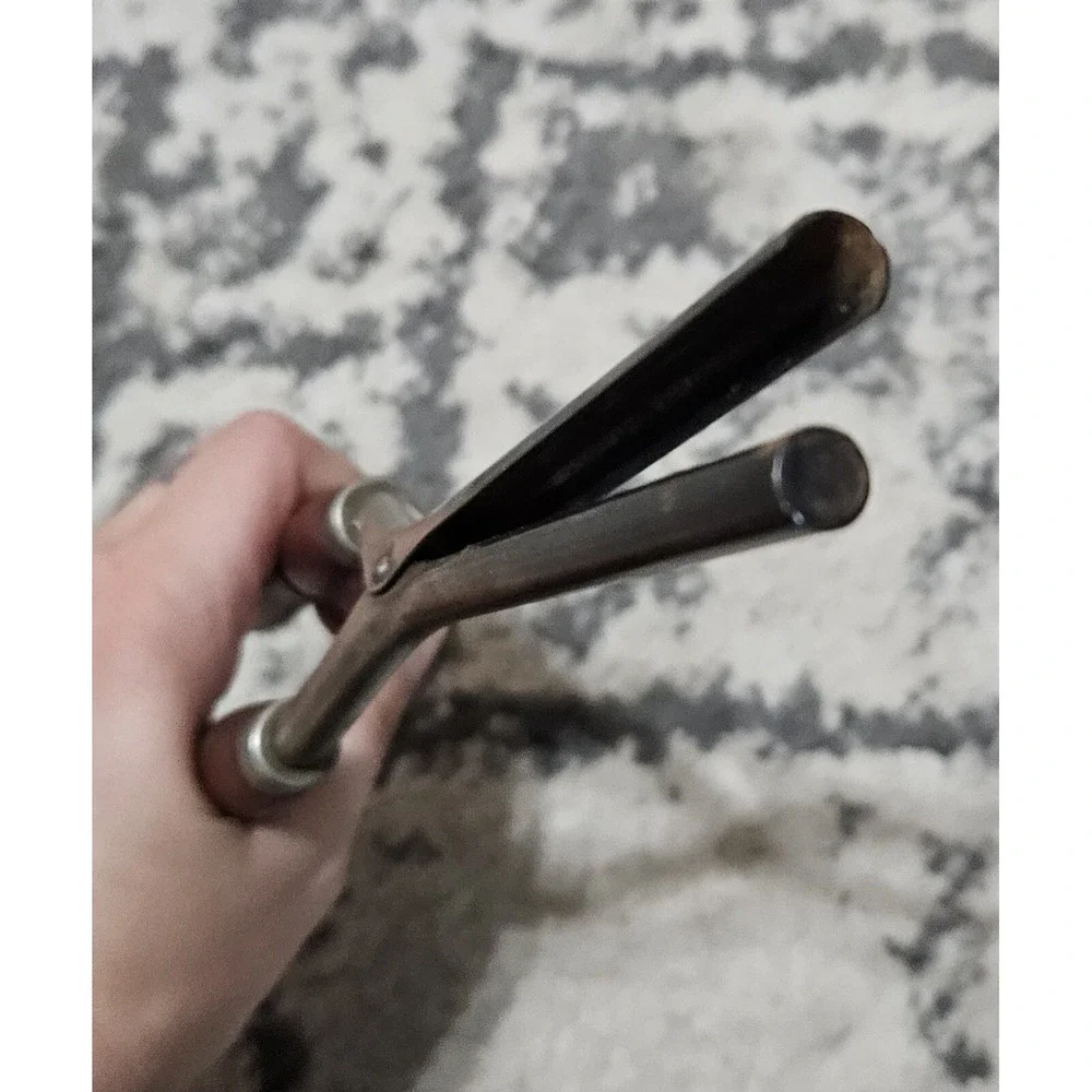 Antique 1920s Stove Heated Curling Iron with Wood Handles